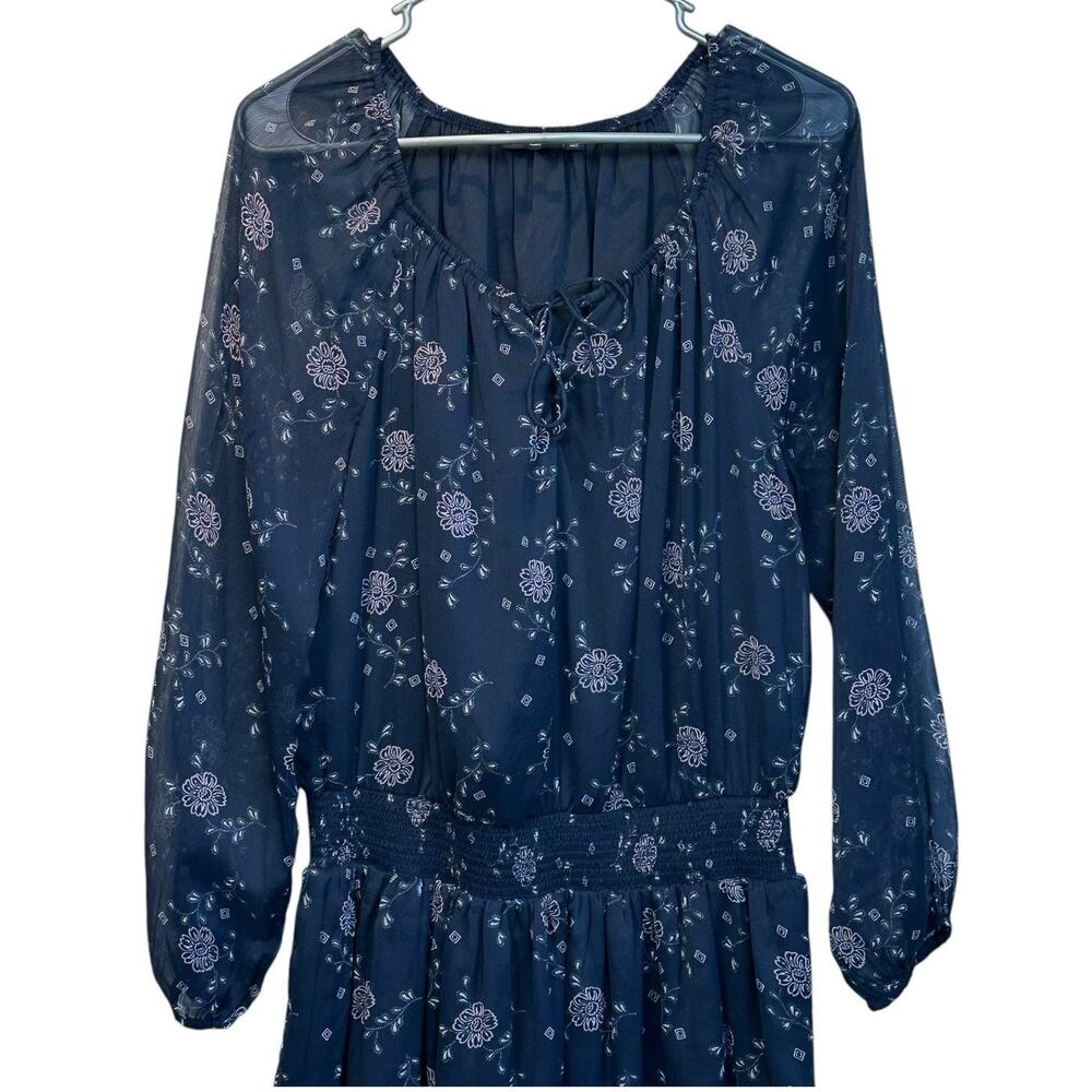 Abercrombie & Fitch Women’s Navy Blue Floral Boho Dress Sheer Sleeves Size L